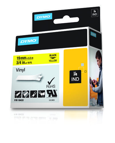 DYMO Schriftband – 19 mm × 5,5 m, gelb, schwarz – für DYMO Rhino: 3000, 4200, 5000 und weitere