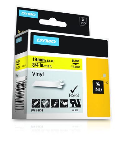DYMO Schriftband – 19 mm × 5,5 m, gelb, schwarz – für DYMO Rhino: 3000, 4200, 5000 und weitere