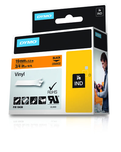 DYMO Schriftband – 19 mm × 5,5 m, orange, schwarz – für DYMO Rhino: 3000, 4200, 5000 und weitere