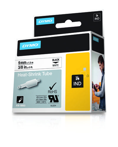 DYMO Schriftband – 9 mm × 1,5 m, weiss, schwarz – für DYMO Rhino: 3000, 4200, 5000, und andere