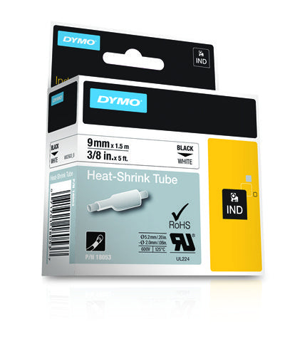 DYMO Schriftband – 9 mm × 1,5 m, weiss, schwarz – für DYMO Rhino: 3000, 4200, 5000, und andere