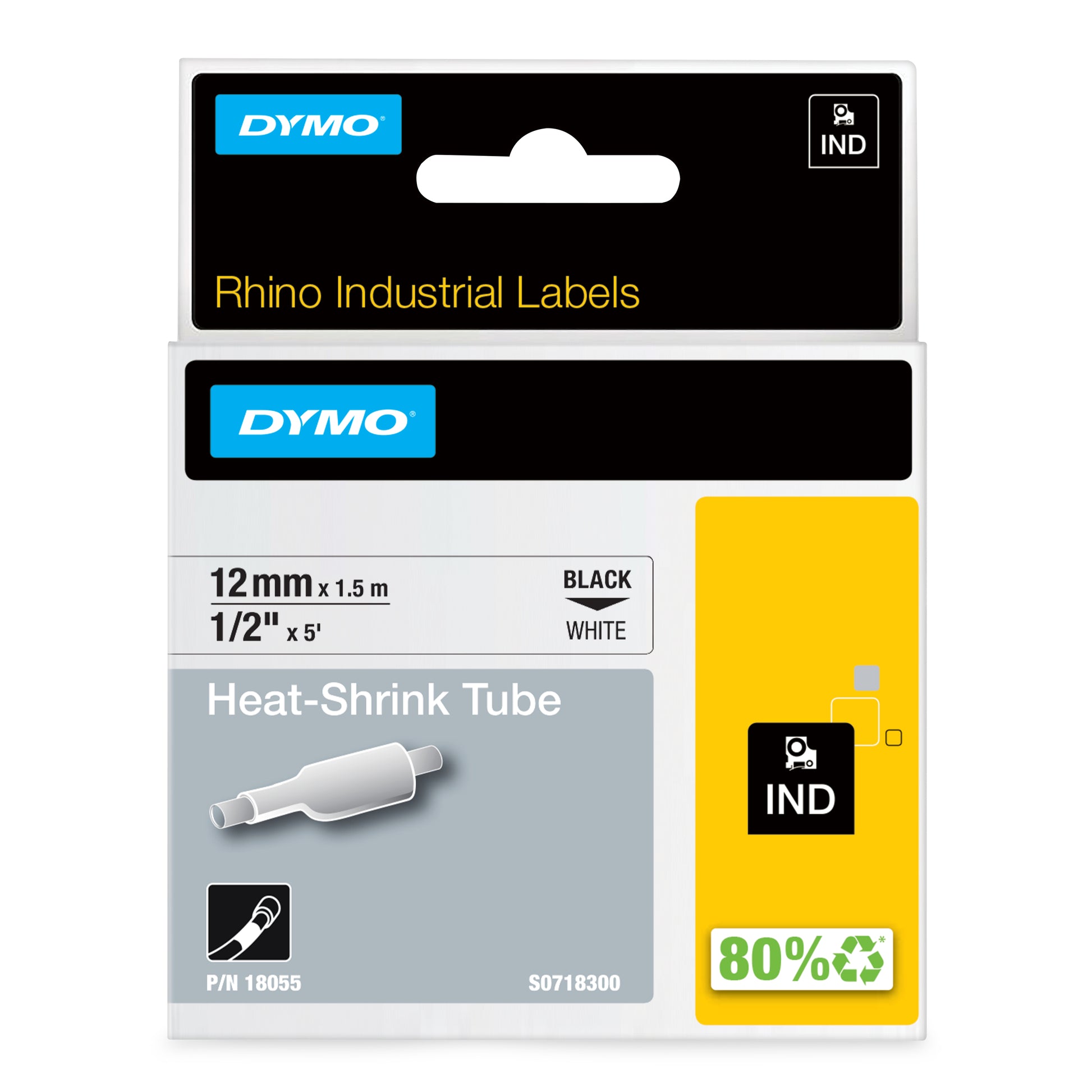 DYMO Schriftband – 12 mm × 1,5 m, weiss, schwarz – für DYMO Rhino: 3000, 4200, 5000 und weitere