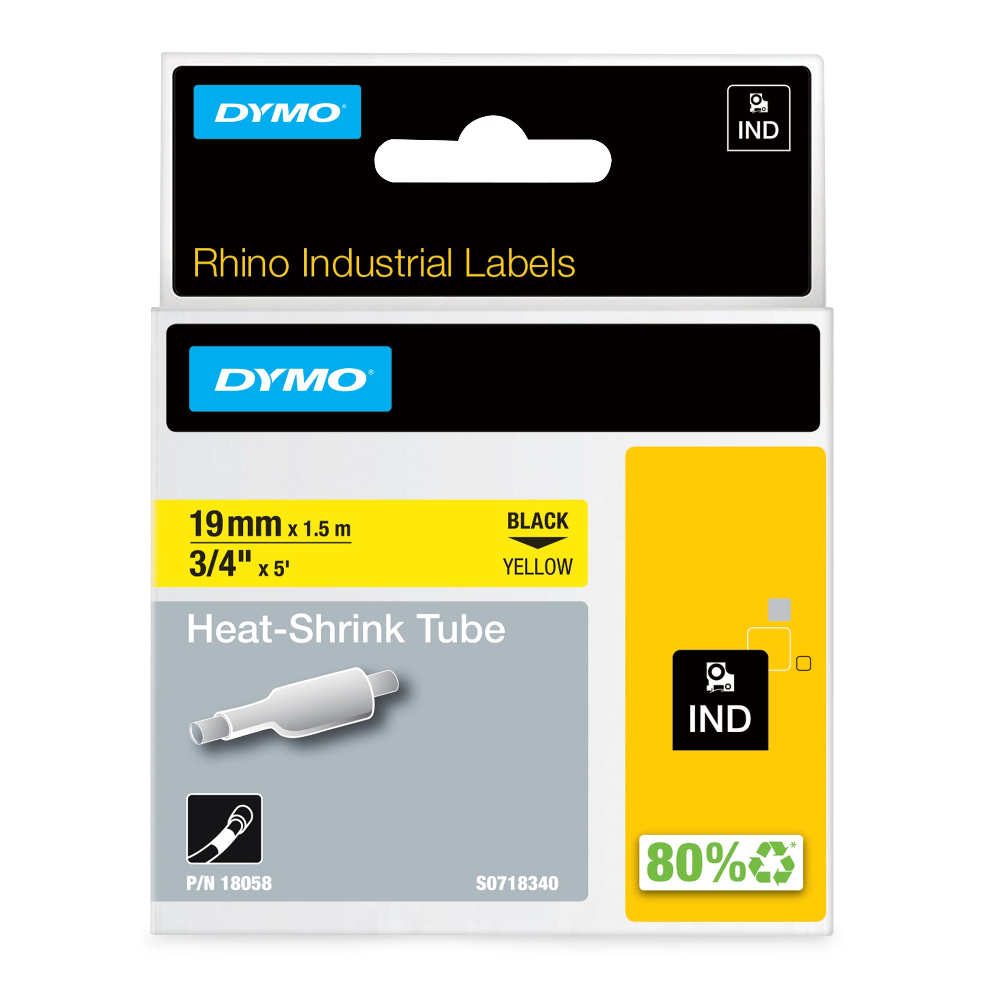 DYMO Schriftband – 19 mm × 1,5 m, gelb, schwarz – für DYMO Rhino: 3000, 4200, 5000 und weitere