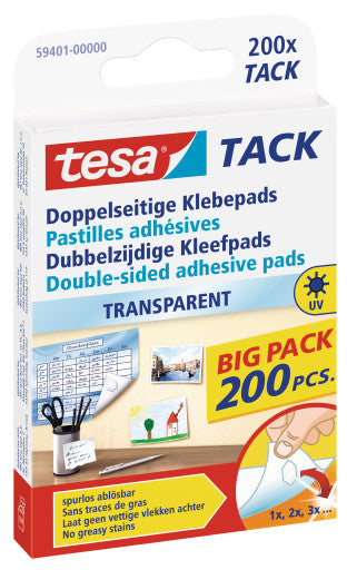 TESA TACK Doppelseitige Klebepads – wiederablösbar, transparent, für leichtgewichtige Gegenstände