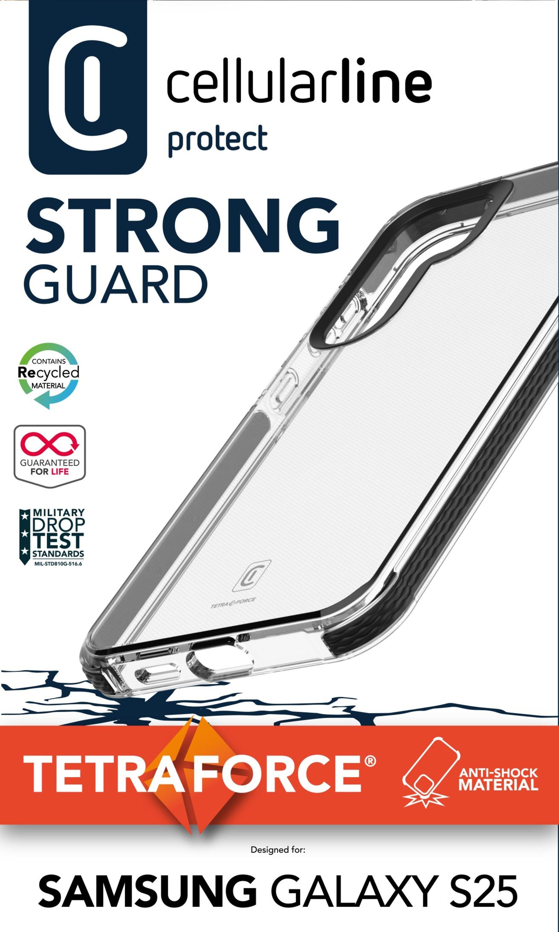 Cellularline Tetra Backcover – für Samsung Galaxy S25, Kunststoff, Transparent, antibakteriell, kabelloses Laden