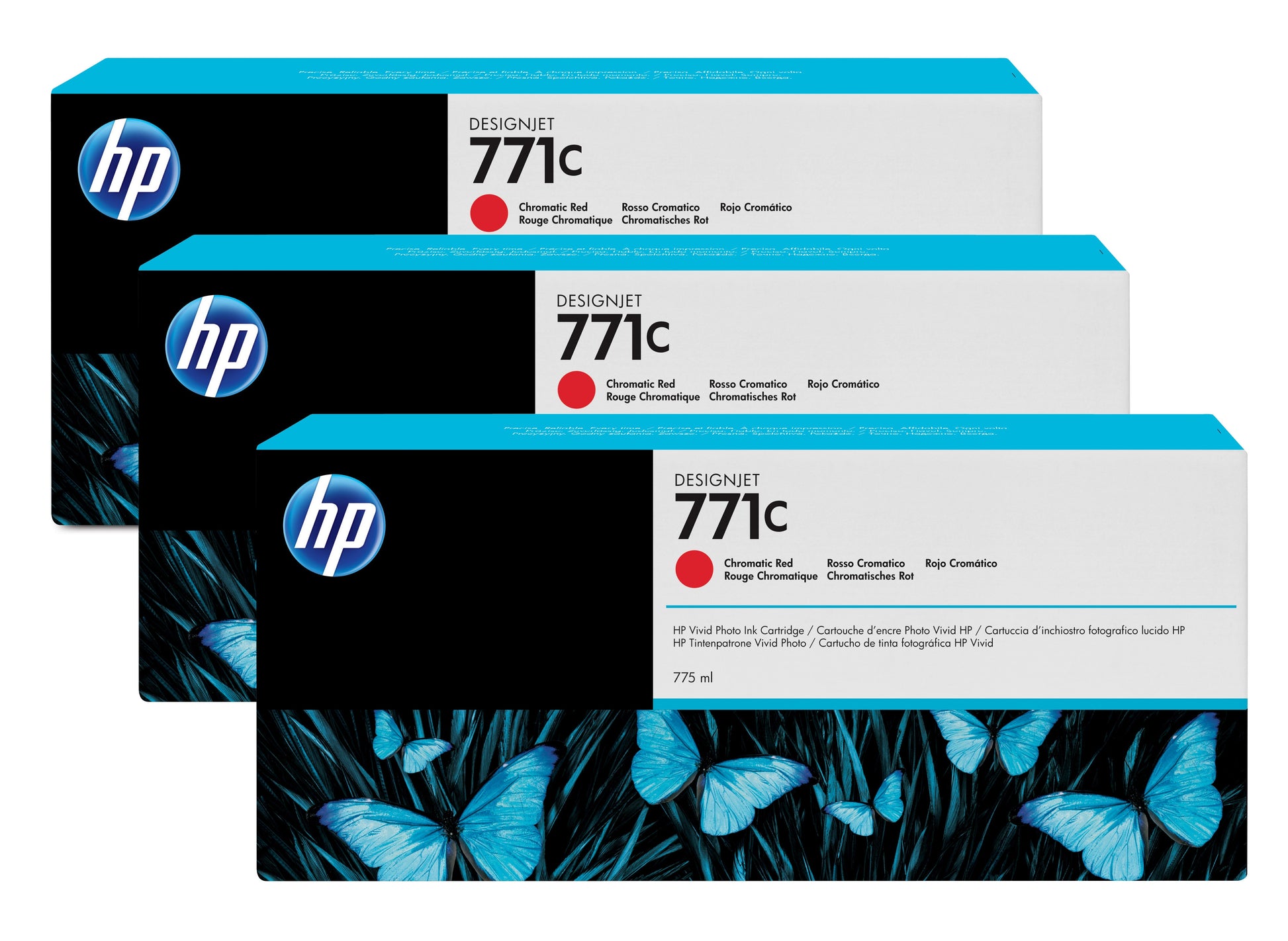 HP Tintenpatronen-Multipack 771C (B6Y32A), Chromatisches Rot, 3er-Pack, Original – für Designjet Z 6200