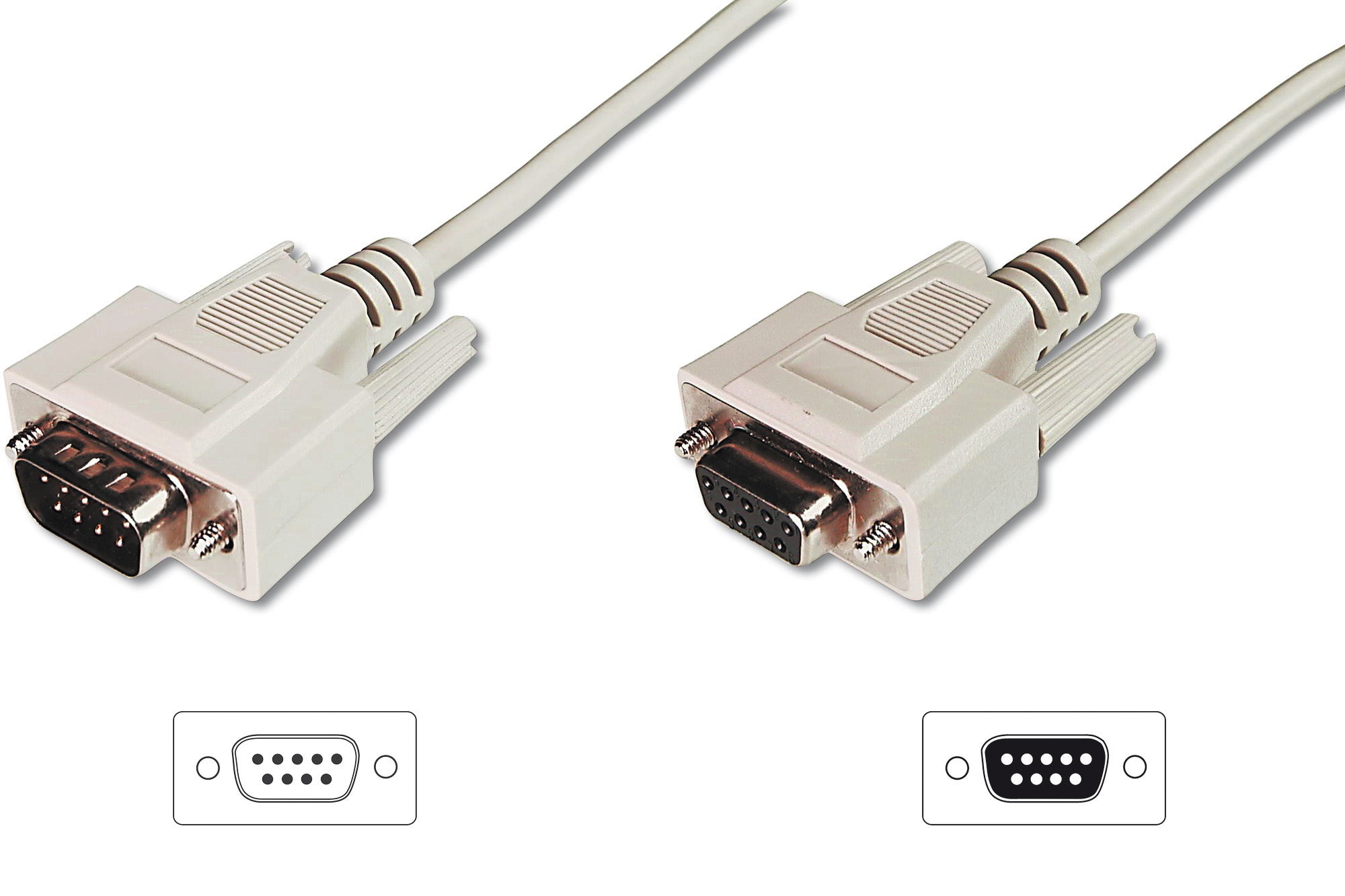 Digitus Verlängerungskabel D-Sub9 zu D-Sub9 – 2 m, Beige, Nickelkontakte
