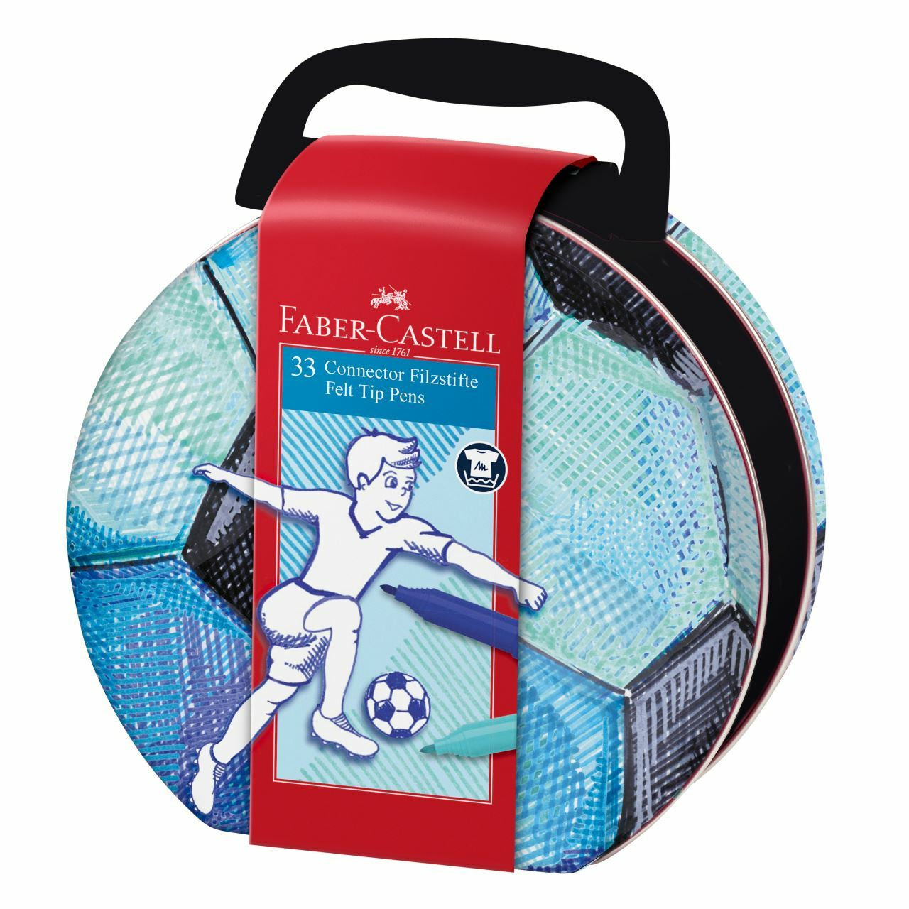Faber-Castell Connector Filzstifte, Fussballcase – auswaschbar, 33 Farben
