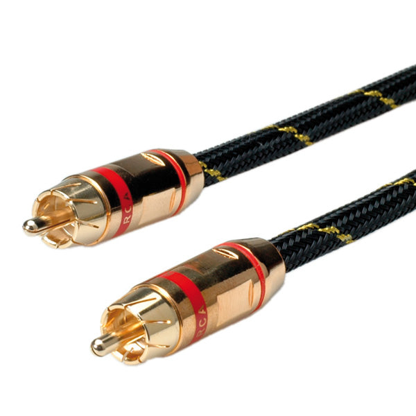 ROLINE RCA-Verbindungskabel – RCA Stecker zu Stecker – 5 m, vergoldete Stecker, Nylonmantel