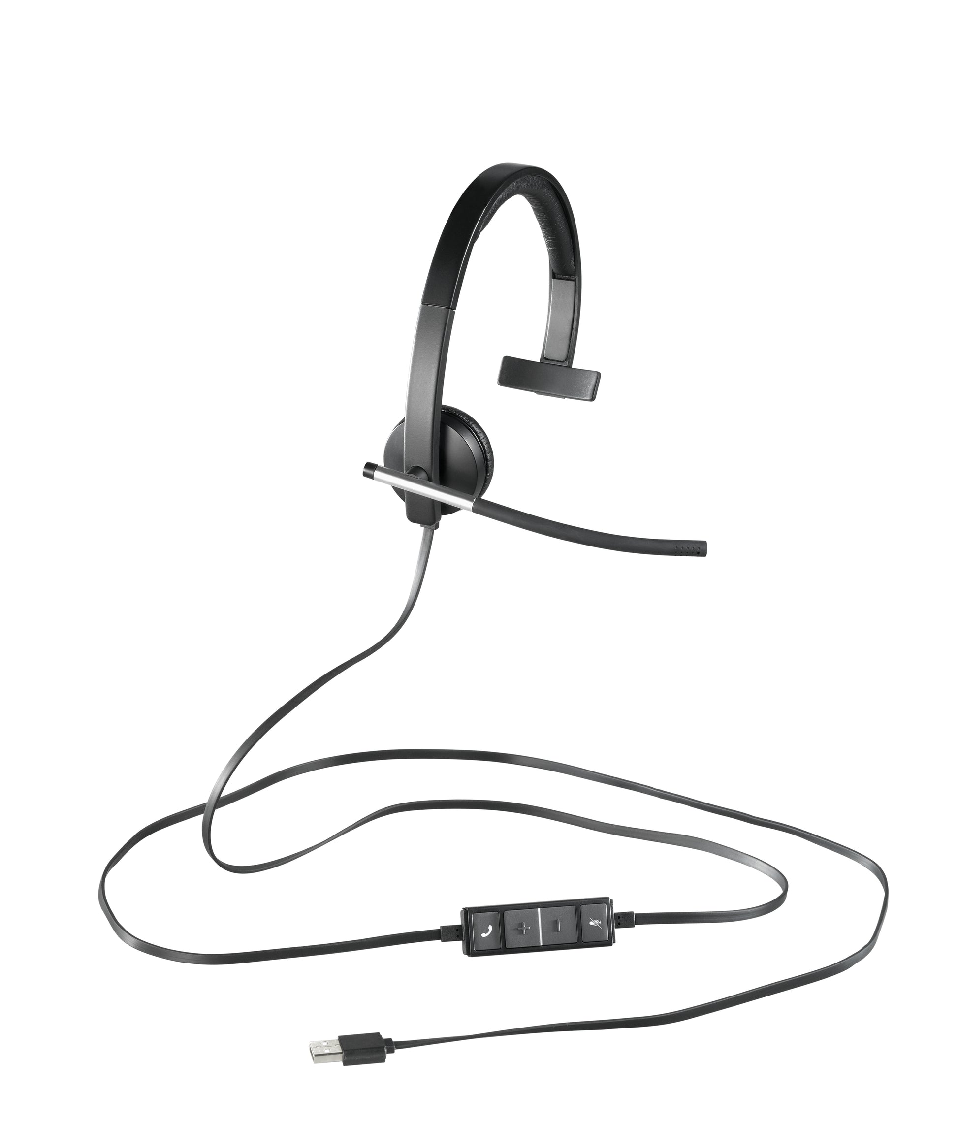 Logitech H650e – Mono-Headset – USB‑A, klappbares Boom-Mikrofon, DSP – Schwarz/Silber – für Windows/Mac/Linux