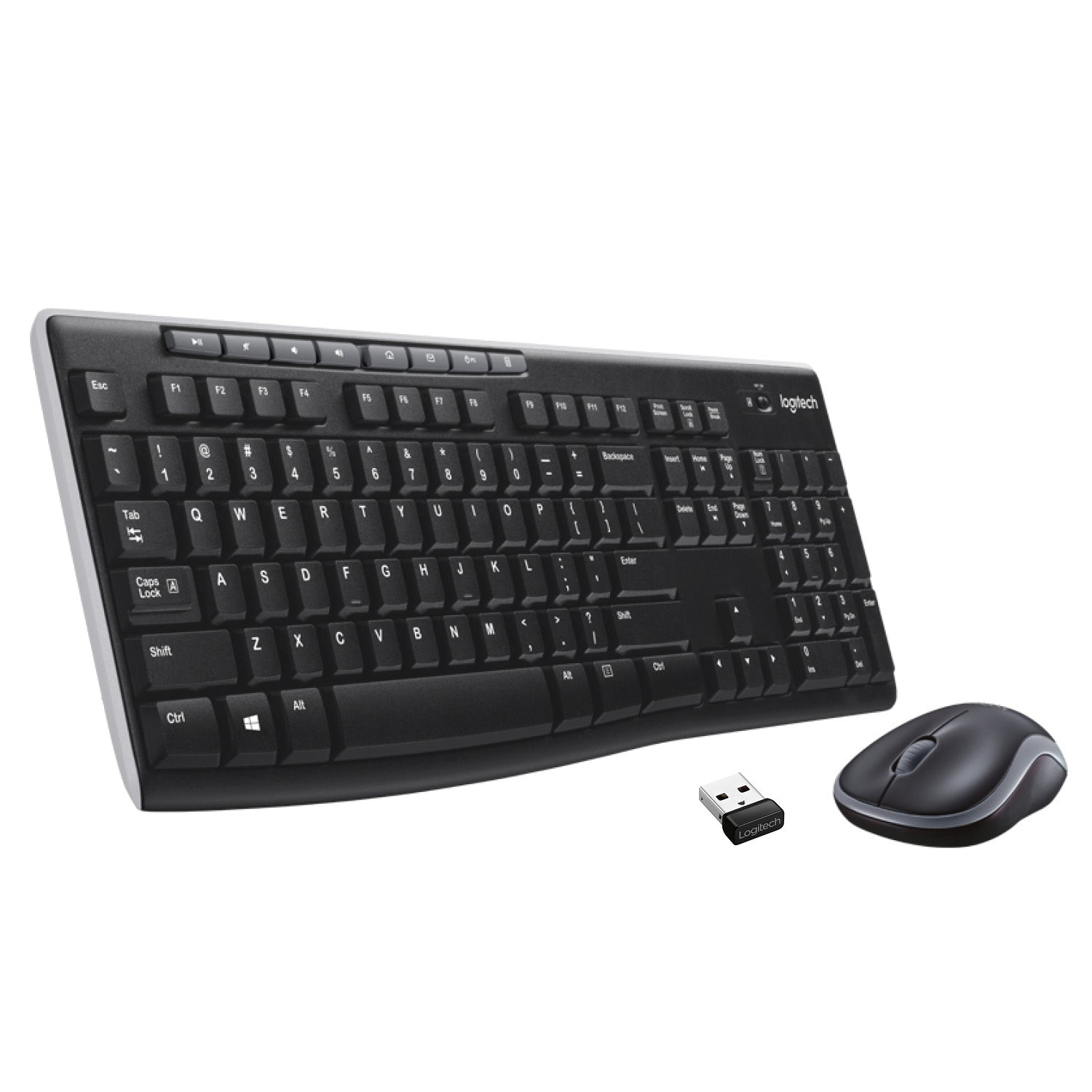 Logitech MK270 – Tastatur- und Maus-Set – 2,4 GHz USB-A (Unifying-Empfänger) – QWERTY (US-INT) – Schwarz/Silber