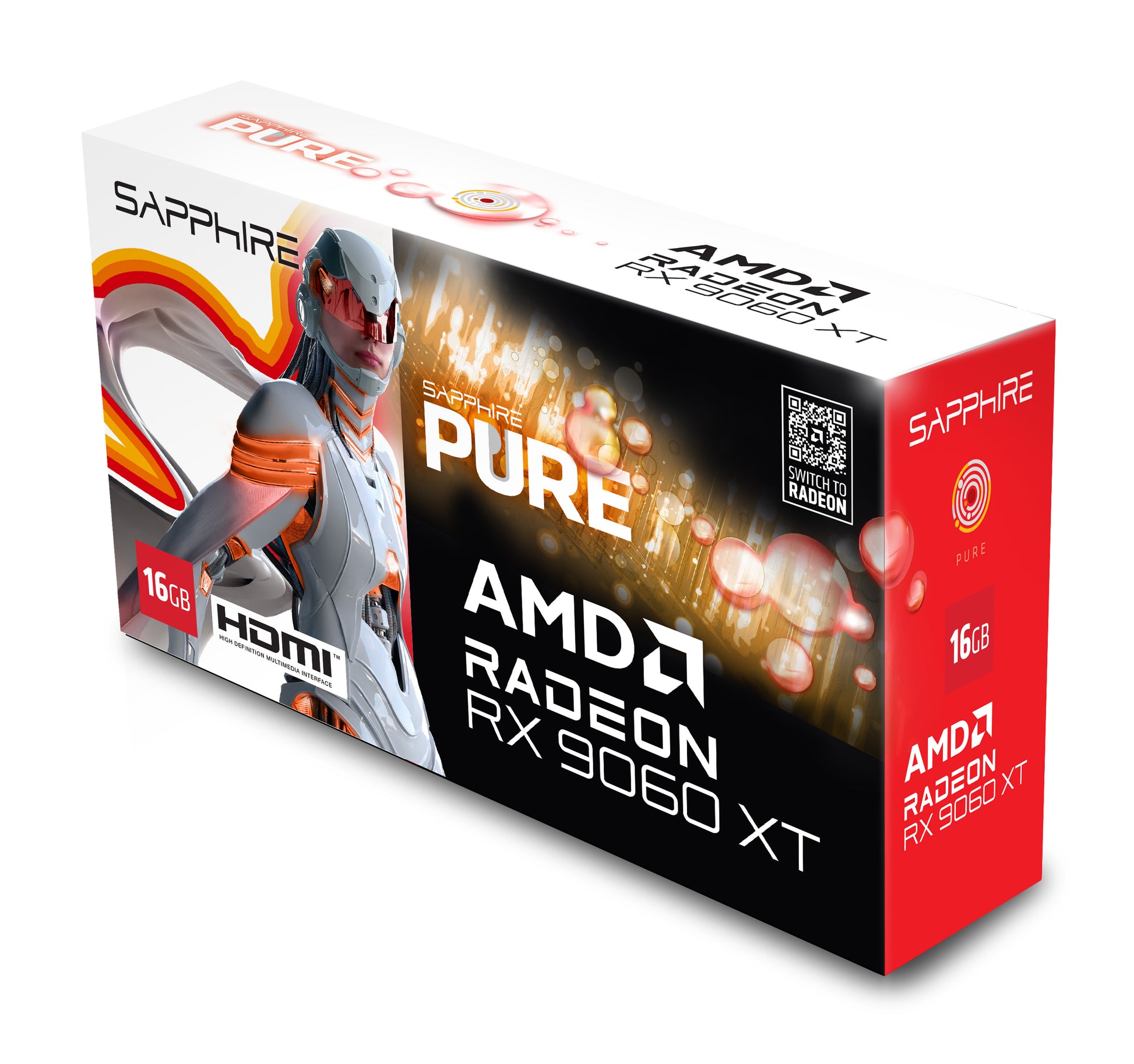 Sapphire Radeon RX 9060 XT – 16 GB GDDR6, PCIe 5.0, 2× HDMI, 1× DisplayPort