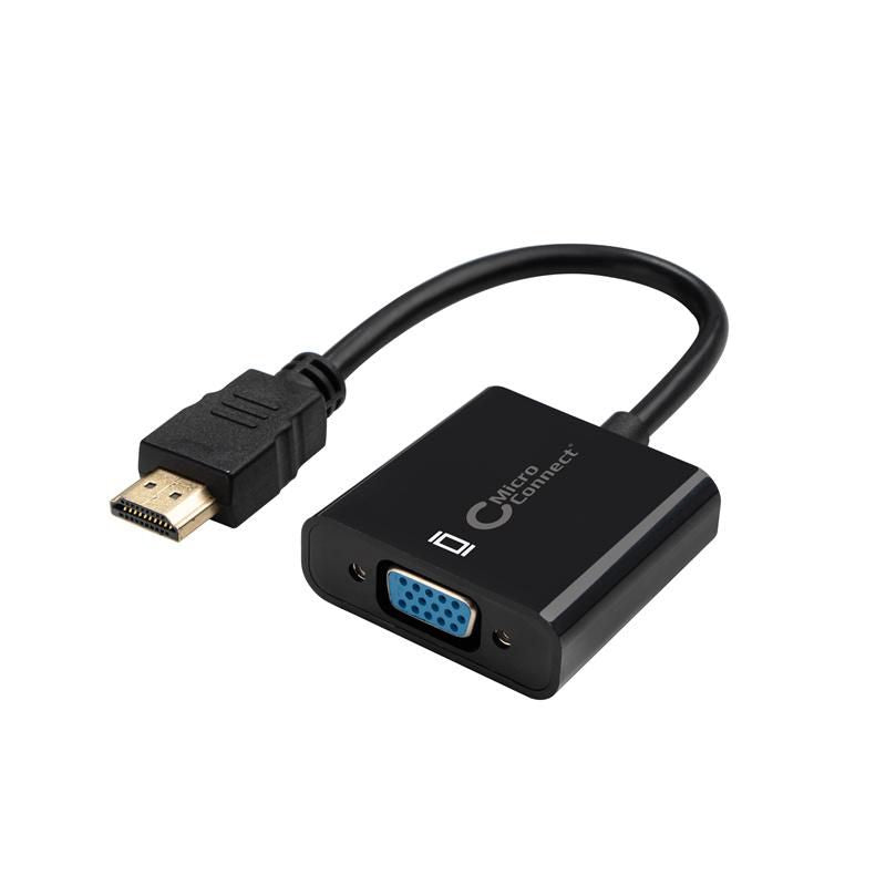 Microconnect HDMI-zu-VGA-Adapter – 1920 × 1200, HDMI 1.1, 0,15 m, aktiv, Micro-USB-Strom, Audio, schwarz
