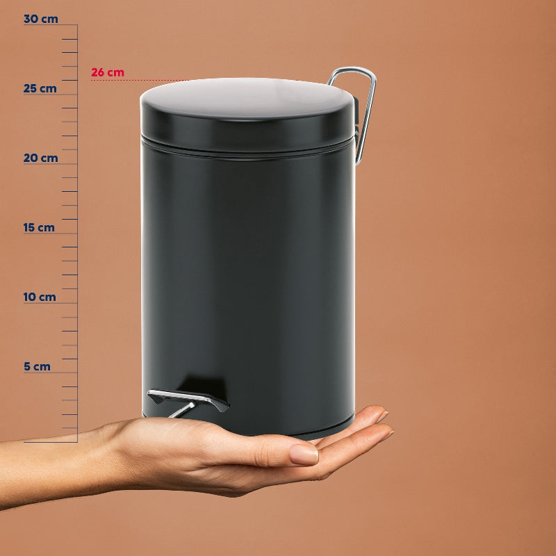 Kela Tisch-Abfallbehälter Monaco – 3 l – mit Deckel – Metall, schwarz – Ø 170 × H 260 mm