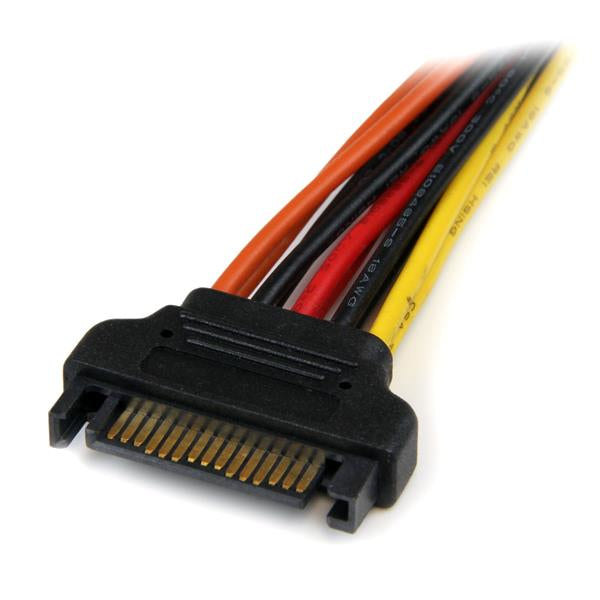 StarTech.com SATA Y Stromkabel – SATA 15-Pin zu 2× SATA 15-Pin, 0,15 m, mit Verriegelung, Schwarz/Orange/Rot/Gelb