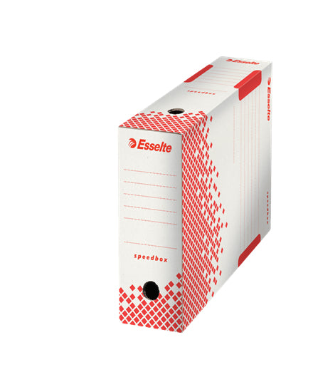 Esselte Speedbox Archivschachtel – für A4, Rücken 100 mm, mit Griffloch, weiss, Karton, 1 Stück
