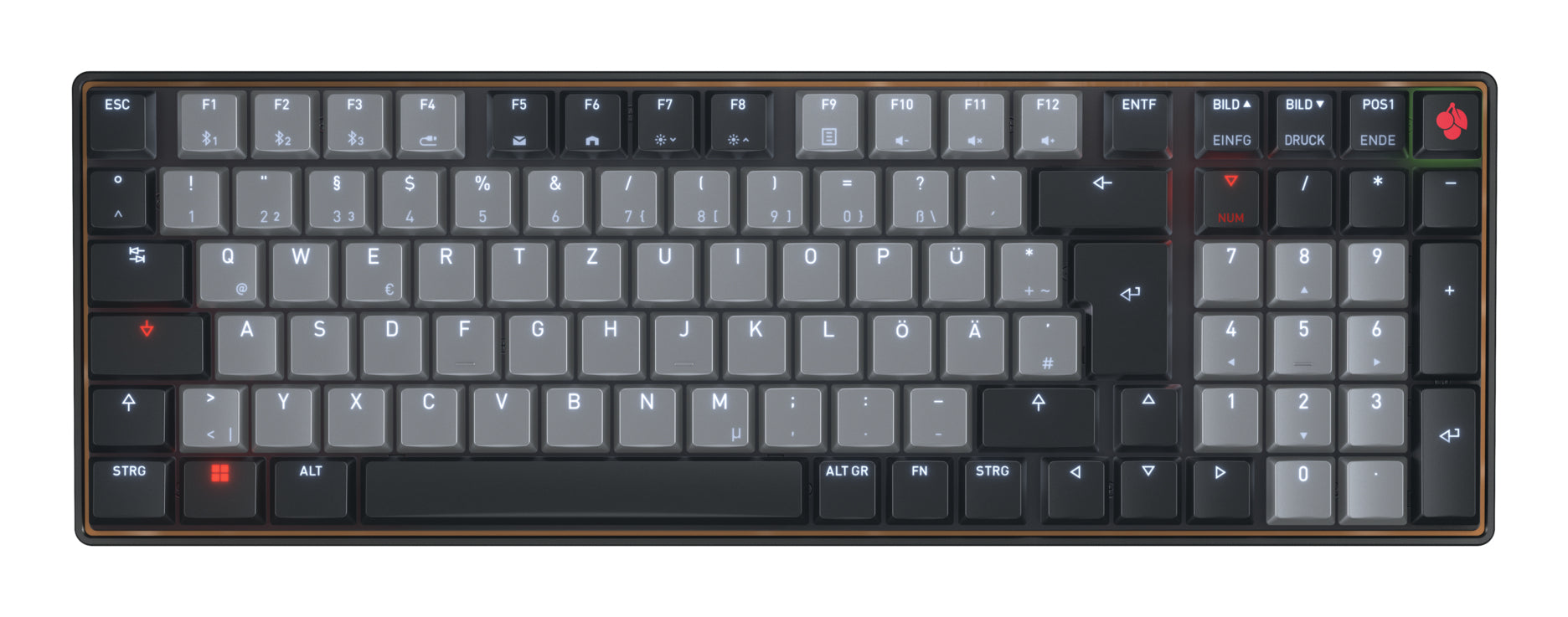 CHERRY KW 550 MX LP – Tastatur, kabelgebunden (USB-C), kabellos (Bluetooth), DE-Layout (DE) – für Windows
