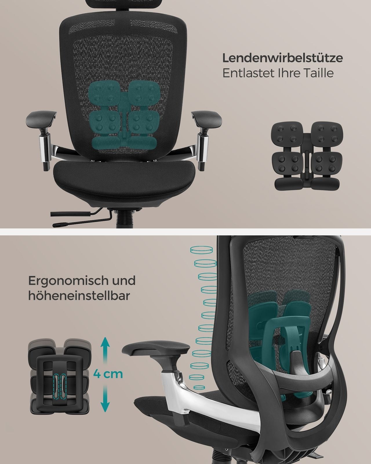 Songmics Bürostuhl – 150 kg, schwarz