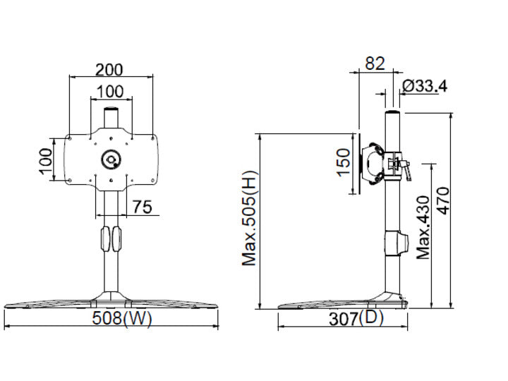 Multibrackets Tischhalterung, 1 Standfuss, bis 32", VESA 100 × 100 mm, 15 kg, drehbar, schwarz