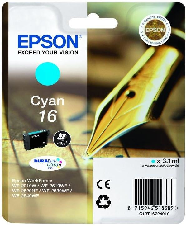 Epson T162240 Cyan Tintenpatrone (Original) – 165 Seiten – für Epson WF-2010/2510/2520 …