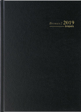 Brepols Bremax 2 Agenda – 1 Tag/2 Seiten, gebunden, 21,0 × 29,0 cm, 2027, 1/4-Stunden-Takt, schwarz, FSC
