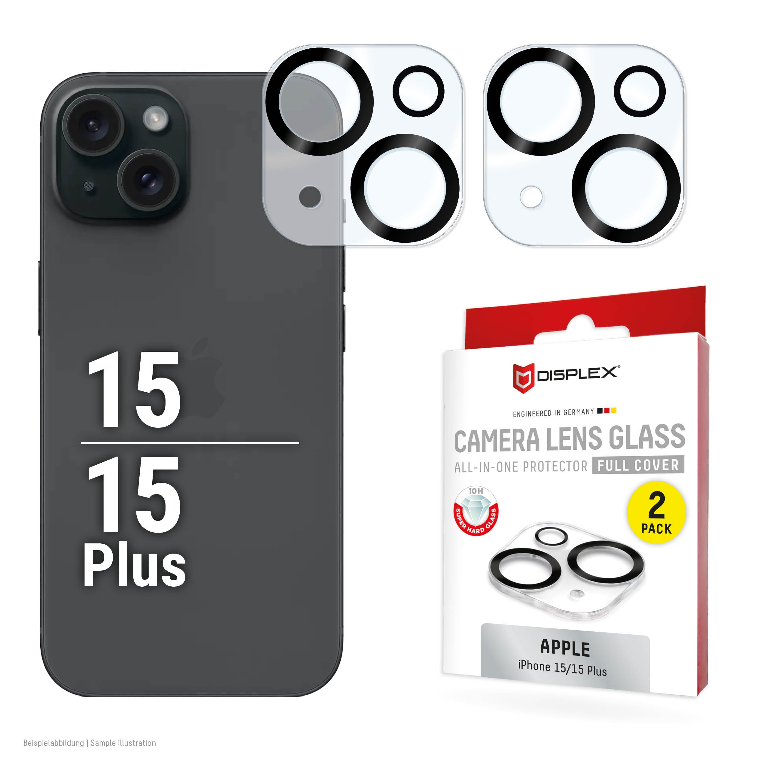 E.V.I. Kameralinsenschutz, 10H – für iPhone 15/15 Plus –  – Schwarz, Transparent