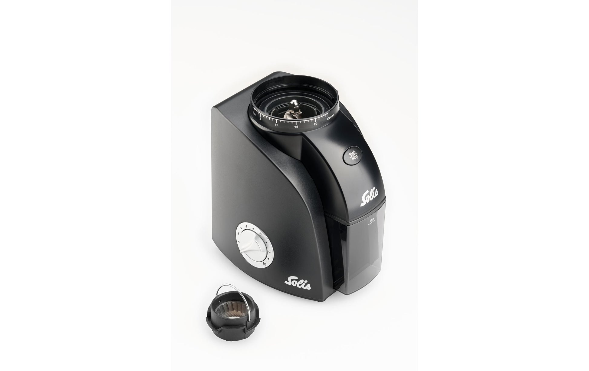 Solis Kaffeemühle Scala Plus 1662 – Kegelmahlwerk, 24 Stufen, 300 g, 135 W, Schwarz