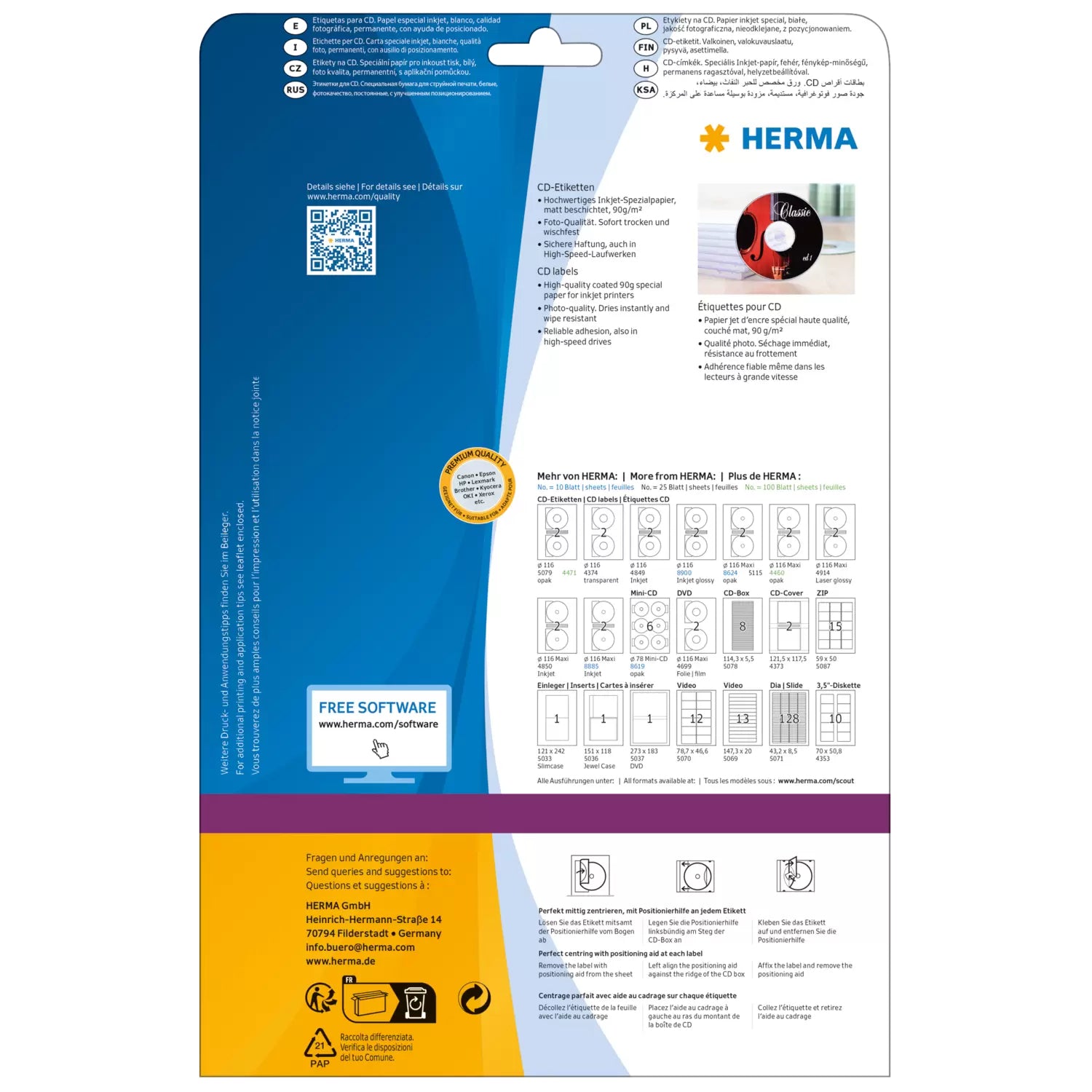 HERMA Special – Etiketten A4 Ø 116 mm – Papier, matt, weiss – Inkjet – 2/Blatt, 25 Blätter