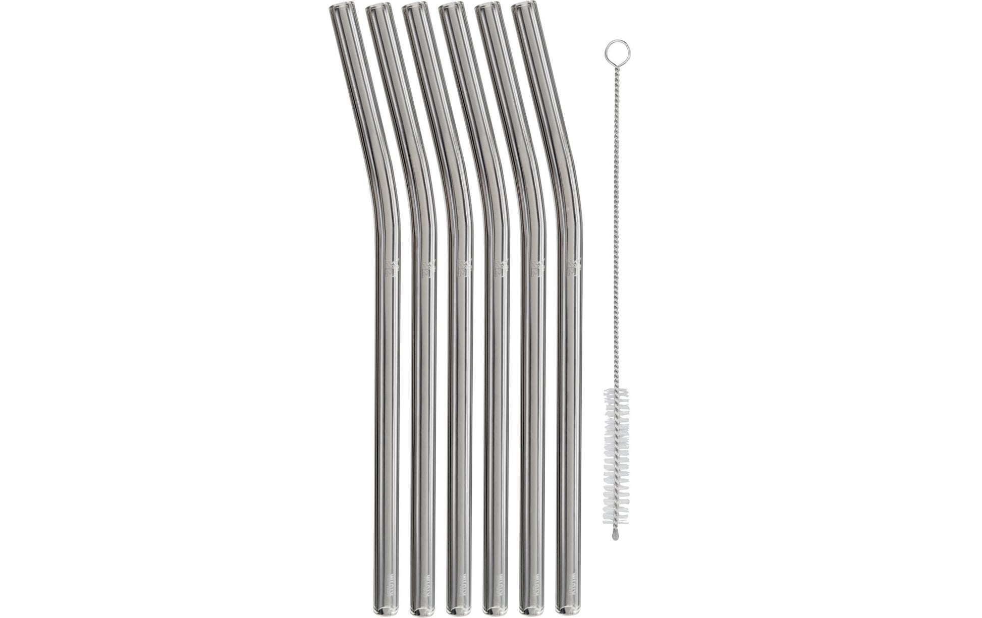WMF Trinkhalme Baric – 23 cm, Glas (Borosilikat), Transparent, 6 Stk., gebogen, inkl. Bürste