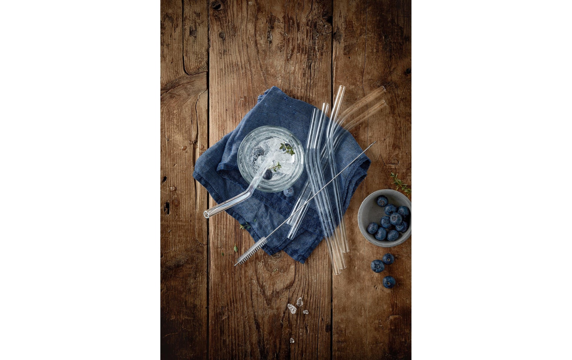 WMF Trinkhalme Baric – 23 cm, Glas (Borosilikat), Transparent, 6 Stk., gebogen, inkl. Bürste