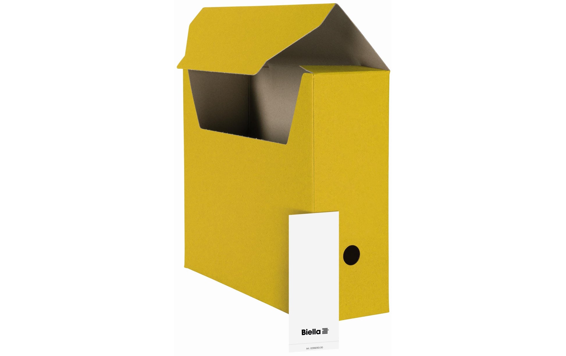 Biella Archivschachtel A4 – mit Griffloch, Beschriftungs-Etikette, 330 × 270 × 100 mm, Gelb, Karton, 10er Pack