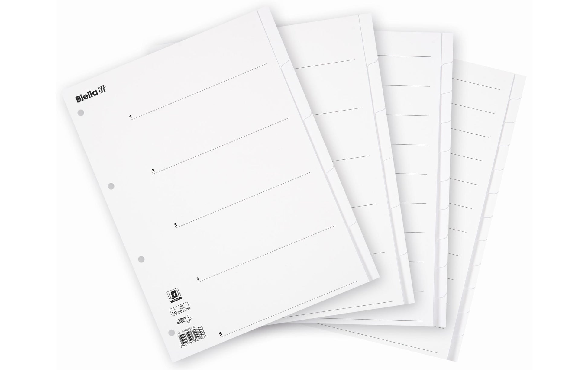 Biella Register – Vollformat, 6-teilig, Karton, weiss, unbedruckt, Indexblatt, 11-fach – für A4 hoch