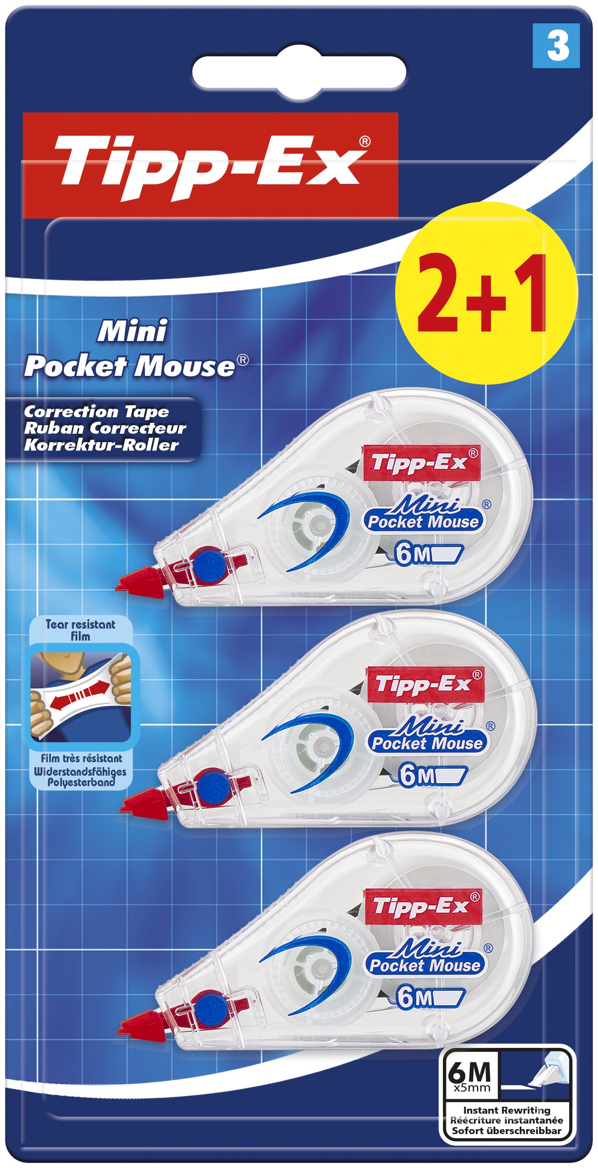 Tipp-Ex Mini Pocket Mouse Korrekturroller 10 mm × 6 m – 3er Pack