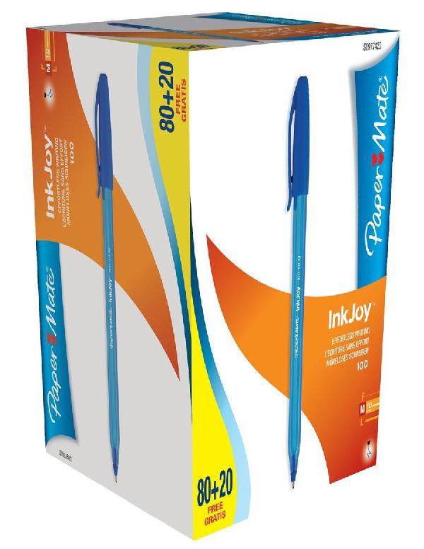 PaperMate InkJoy 100 Kugelschreiber – 100er Pack, Blau, Spitze 1 mm, Deckel
