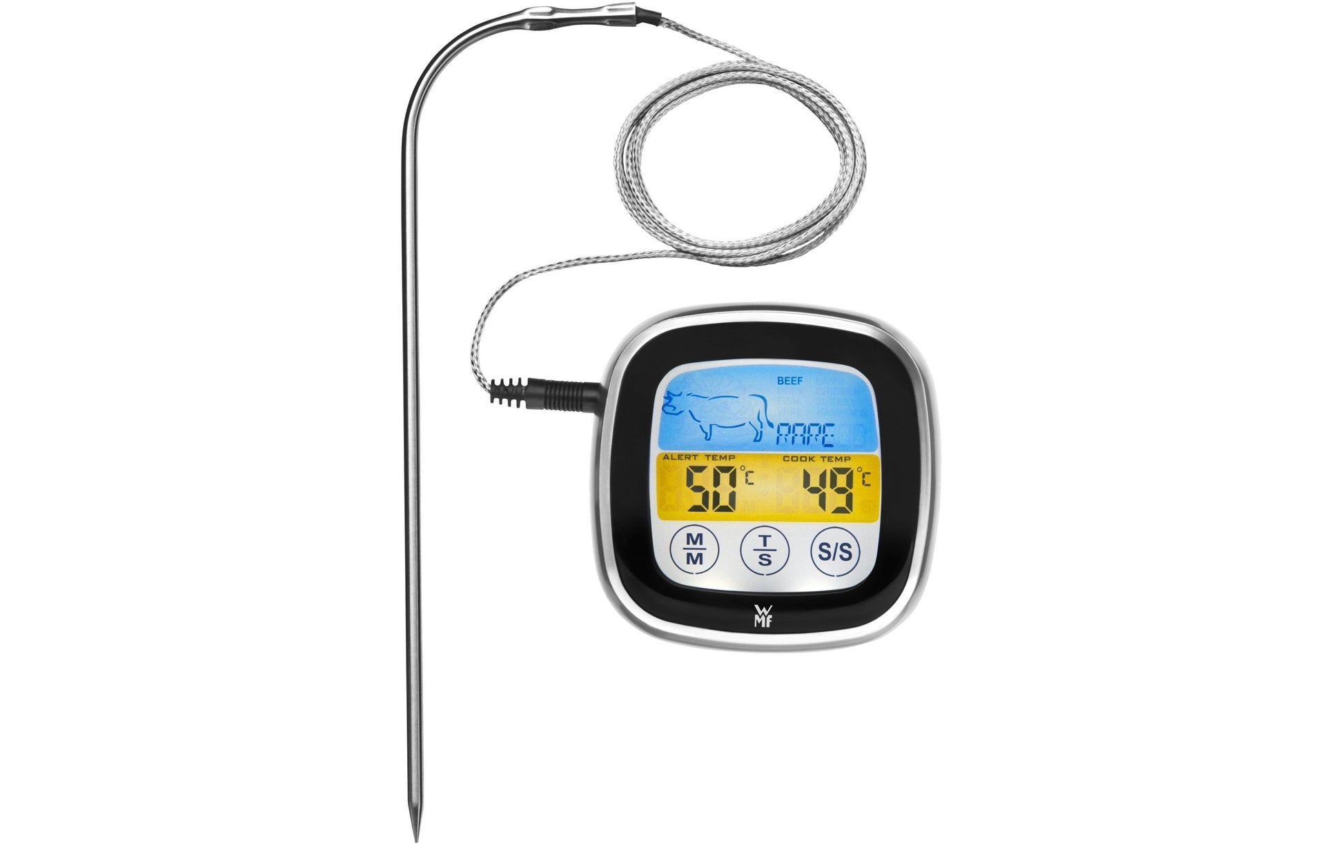 WMF Digitales Bratenthermometer – kabelgebunden, Messbereich −20 bis +250 °C – Cromargan, Silber