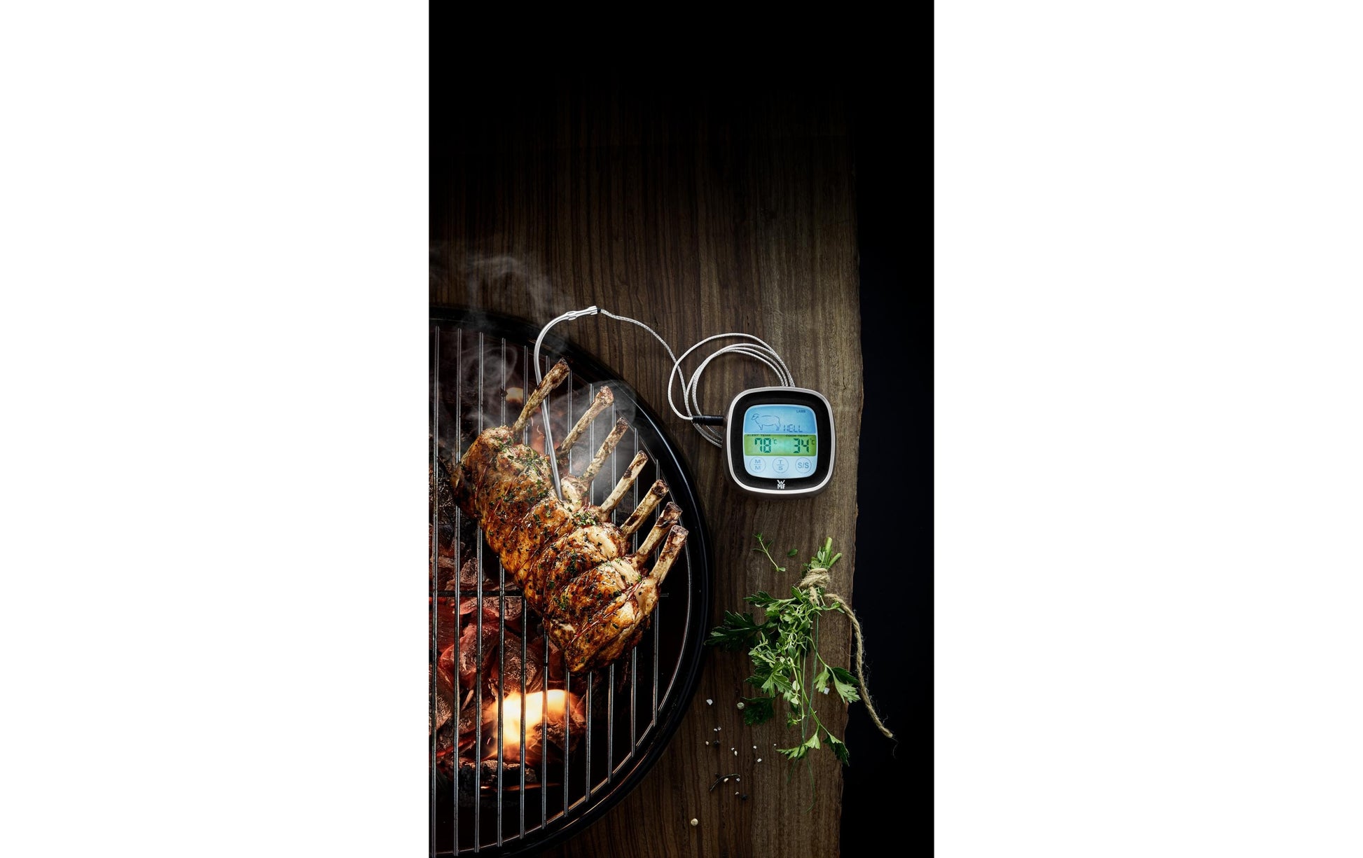 WMF Digitales Bratenthermometer – kabelgebunden, Messbereich −20 bis +250 °C – Cromargan, Silber