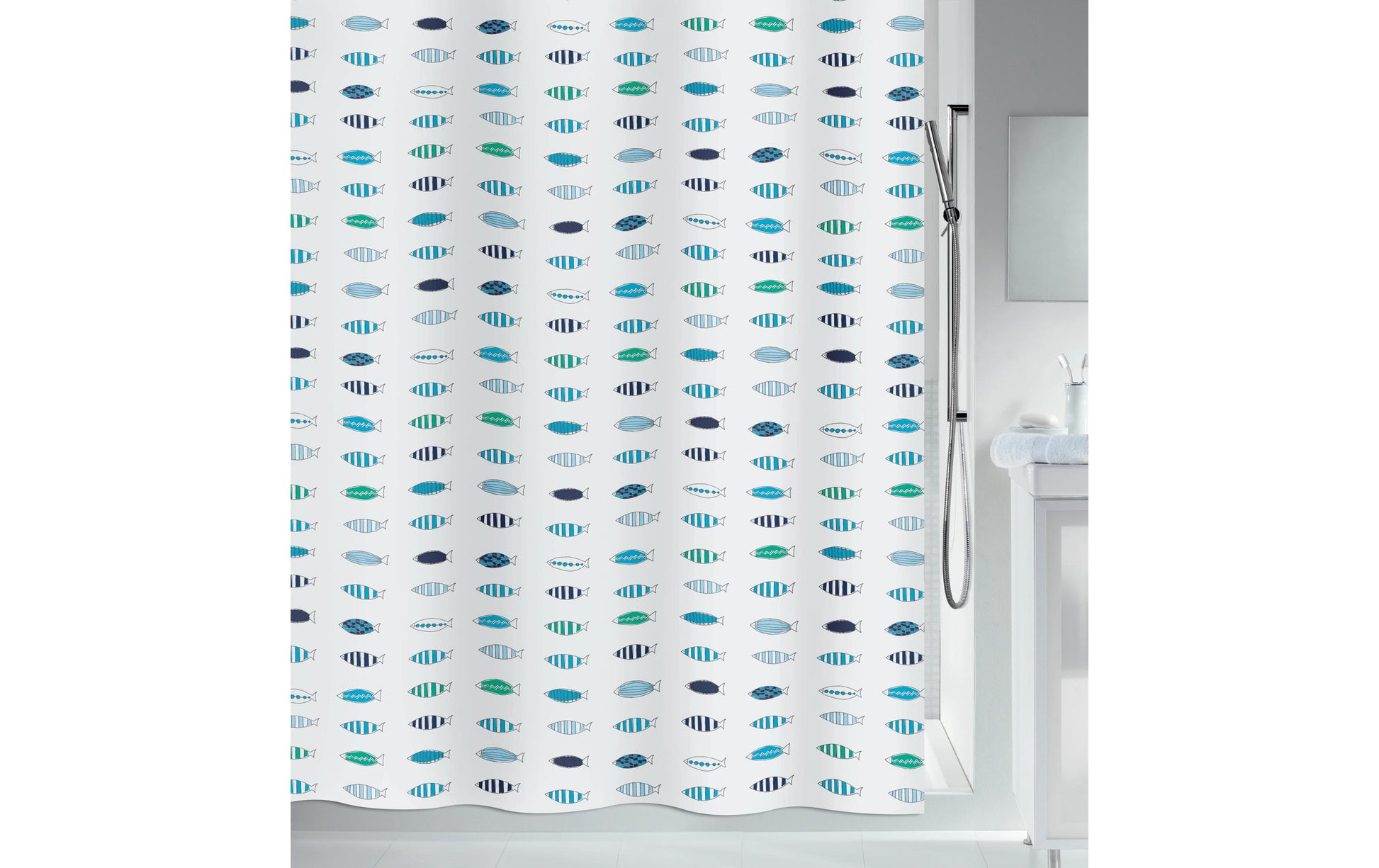 Spirella Santorini Duschvorhang – Muster – 180 × 200 cm – Grün – Polyester – Waschbar bei 30 °C