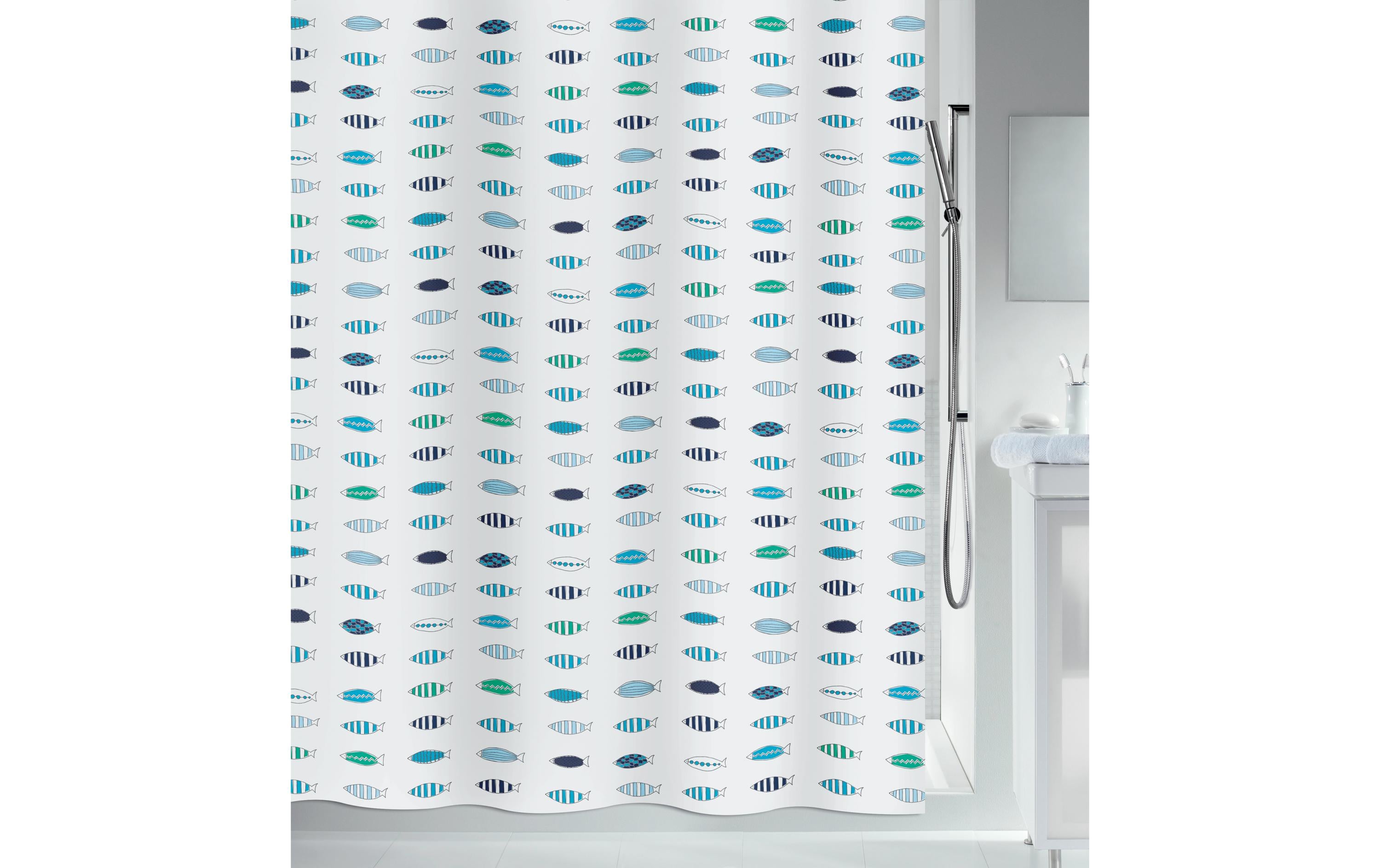 Spirella Santorini Duschvorhang – Muster – 180 × 200 cm – Grün – Polyester – Waschbar bei 30 °C