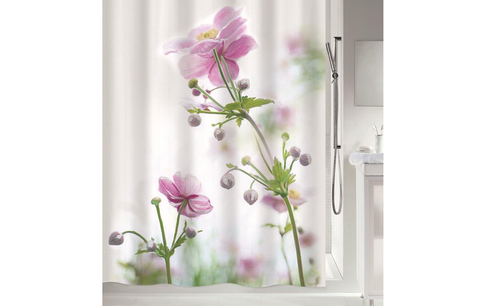 Spirella Anemone Duschvorhang – 180 × 200 cm – Rosa – Polyester – Waschbar bei 30 °C