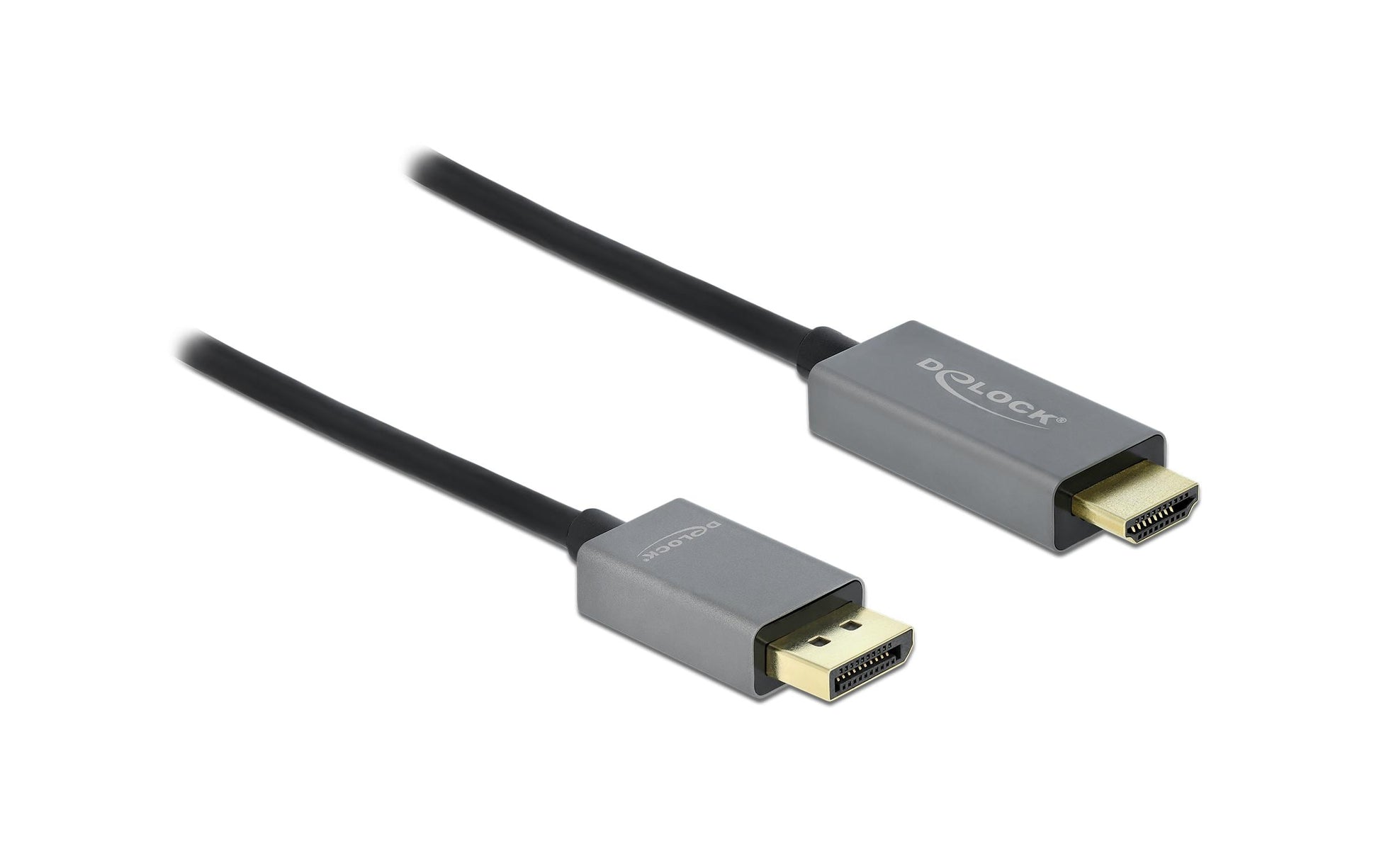 DeLOCK DisplayPort auf HDMI Kabel DP 1.4 4K 60 Hz – 2 m – aktiv, HDR – Schwarz/Grau
