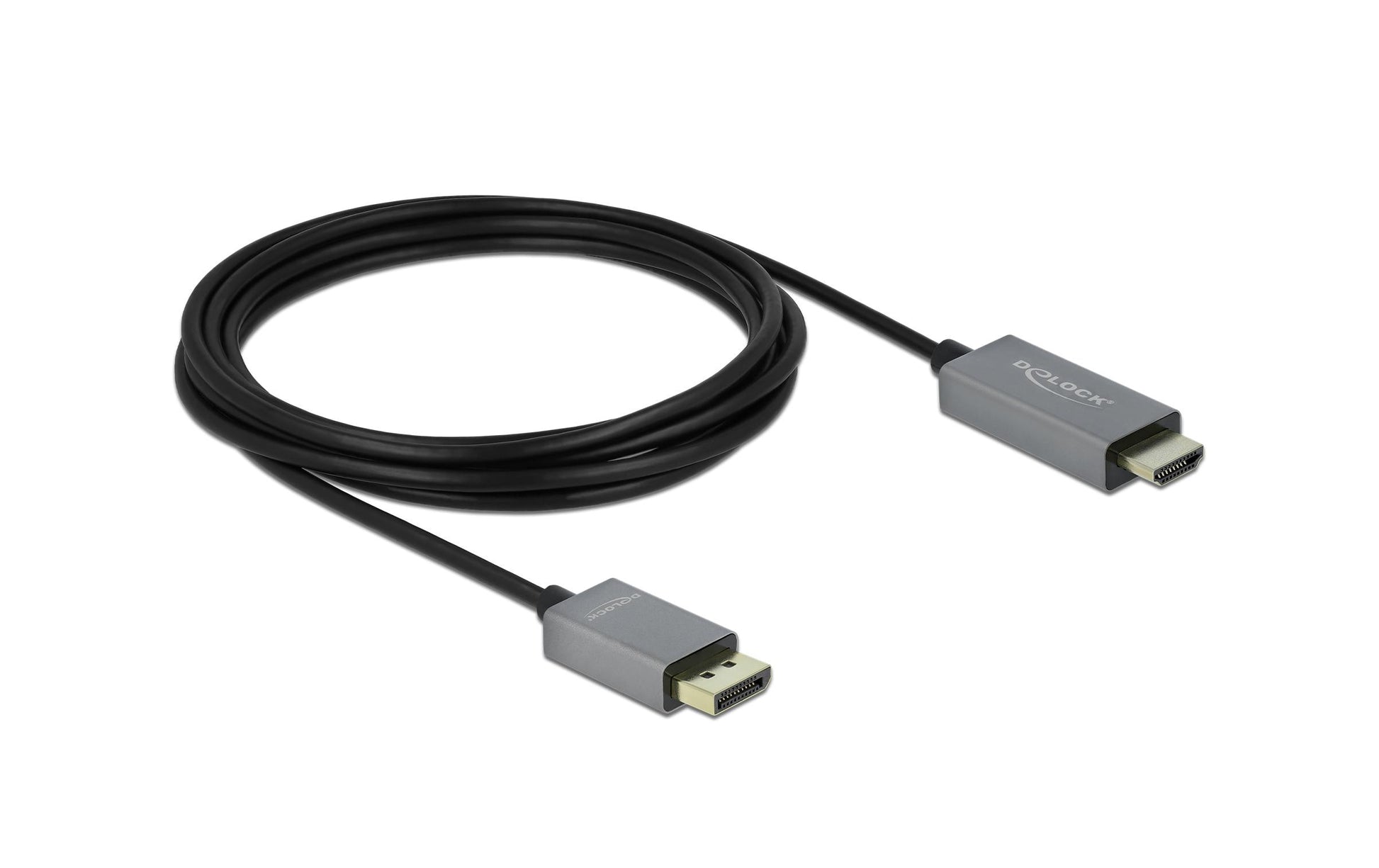 DeLOCK DisplayPort auf HDMI Kabel DP 1.4 4K 60 Hz – 1 m – aktiv, HDR – Schwarz/Grau