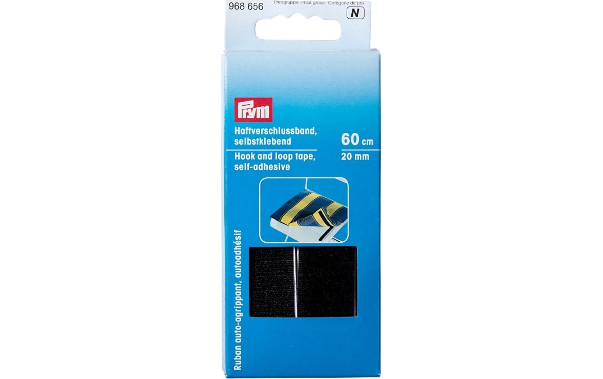 Prym Klettband 20 mm × 1,2 m – selbstklebend, Polyamid, schwarz, 1 Stück