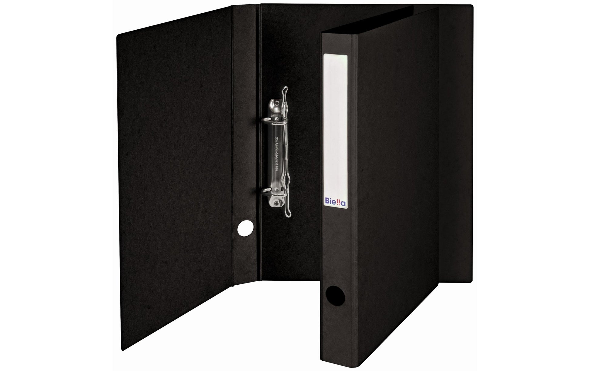 Biella Zeigebuch – A4 Hochformat – 2-Ring Bügelmechanik, Ø 25 mm, Rücken 31 mm – Schwarz, Karton, mit Griffloch