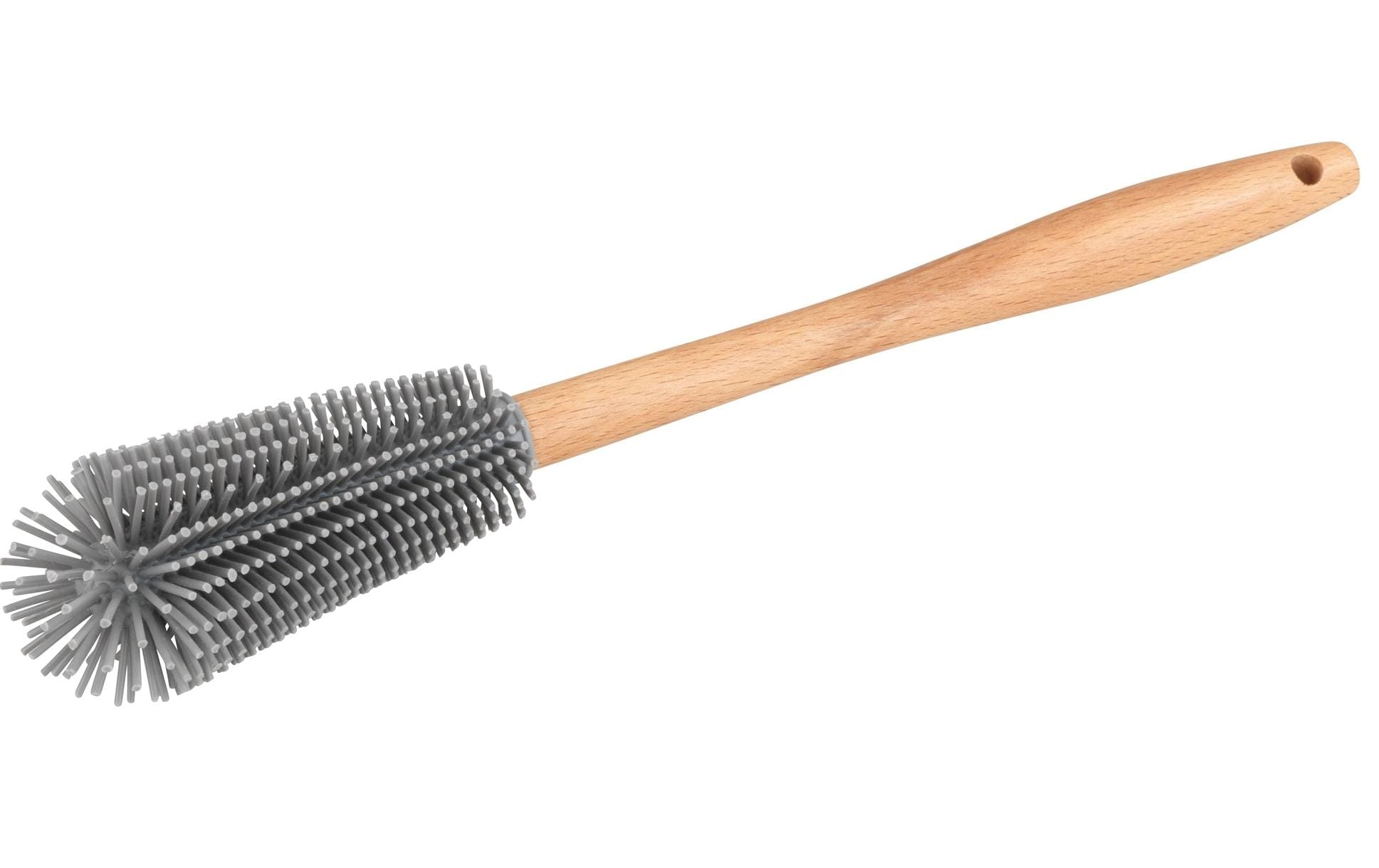WENKO Abwaschbürste Hollie – Silikon, Buche, 30 cm, Braun/Grau, mit Aufhänger