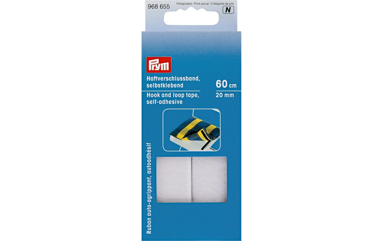Prym Klettband 20 mm × 1,2 m – selbstklebend, Polyamid, Weiss, 1 Stück