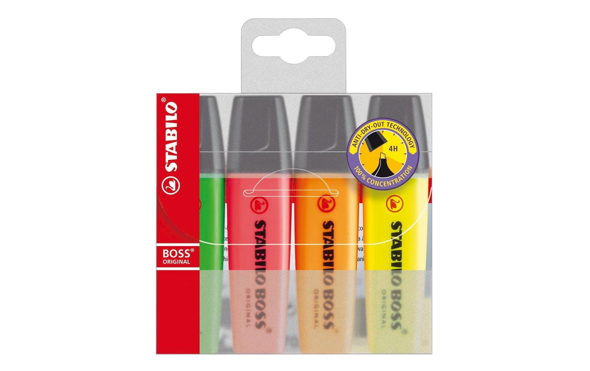 STABILO BOSS Original Textmarker Set 4 Farben – Keilspitze, 2–5 mm, nachfüllbar