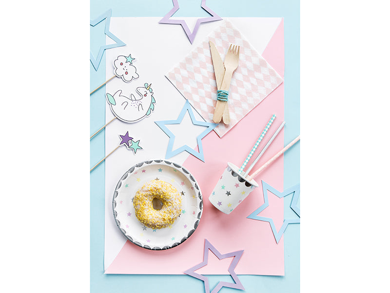 PartyDeco Teller, Papier – Ø 18 cm, Einhorn Sterne – 6 Stk.