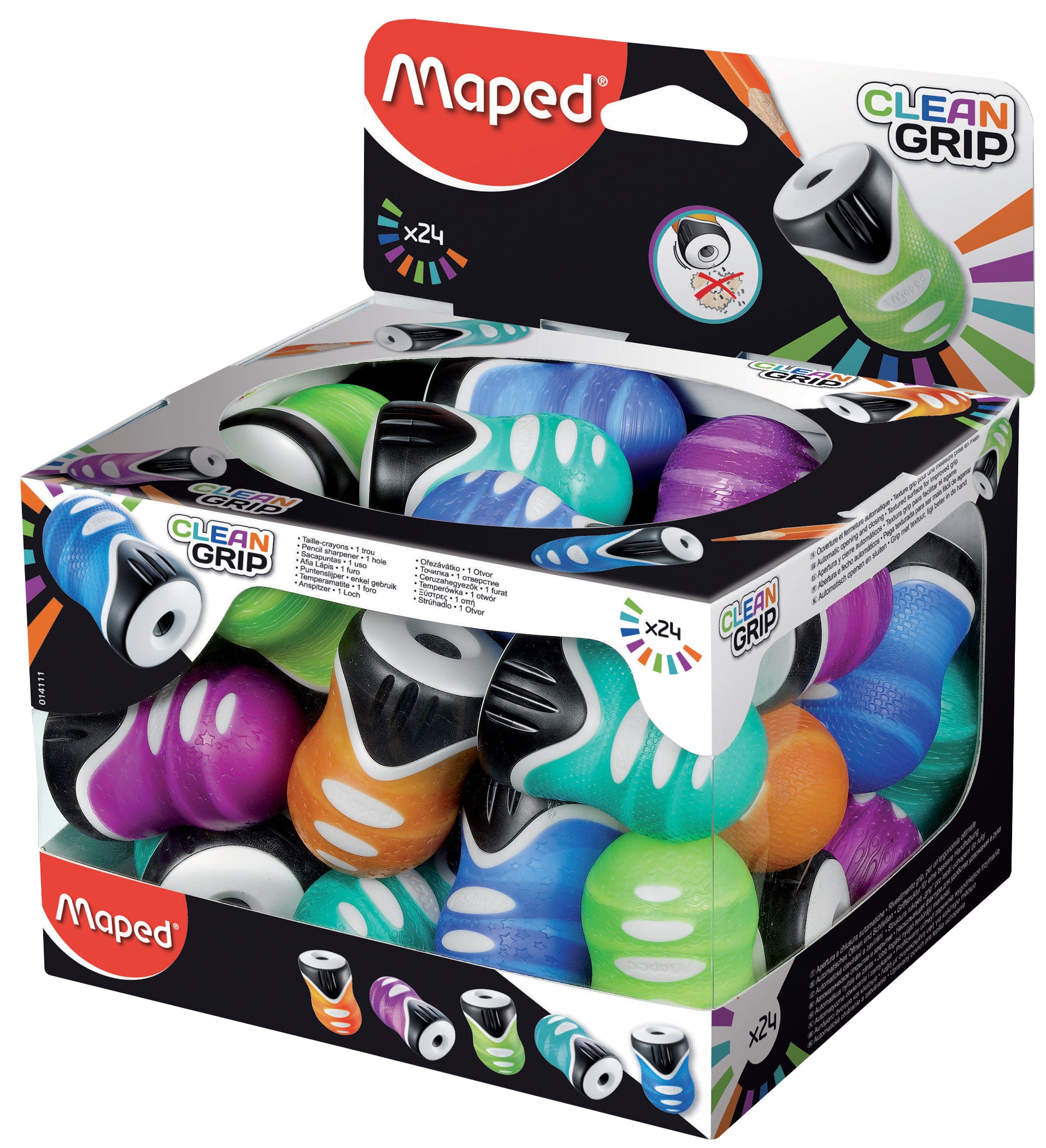 Maped Clean Grip Spitzdose – für Ø bis 8 mm – farbig sortiert – 24er Display