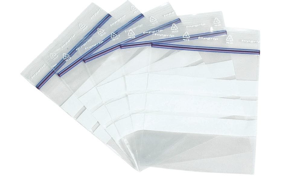 Topgrip Verschlussbeutel, transparent, mit Beschriftungsfeldern – 100 × 125 mm – 100 Stk.