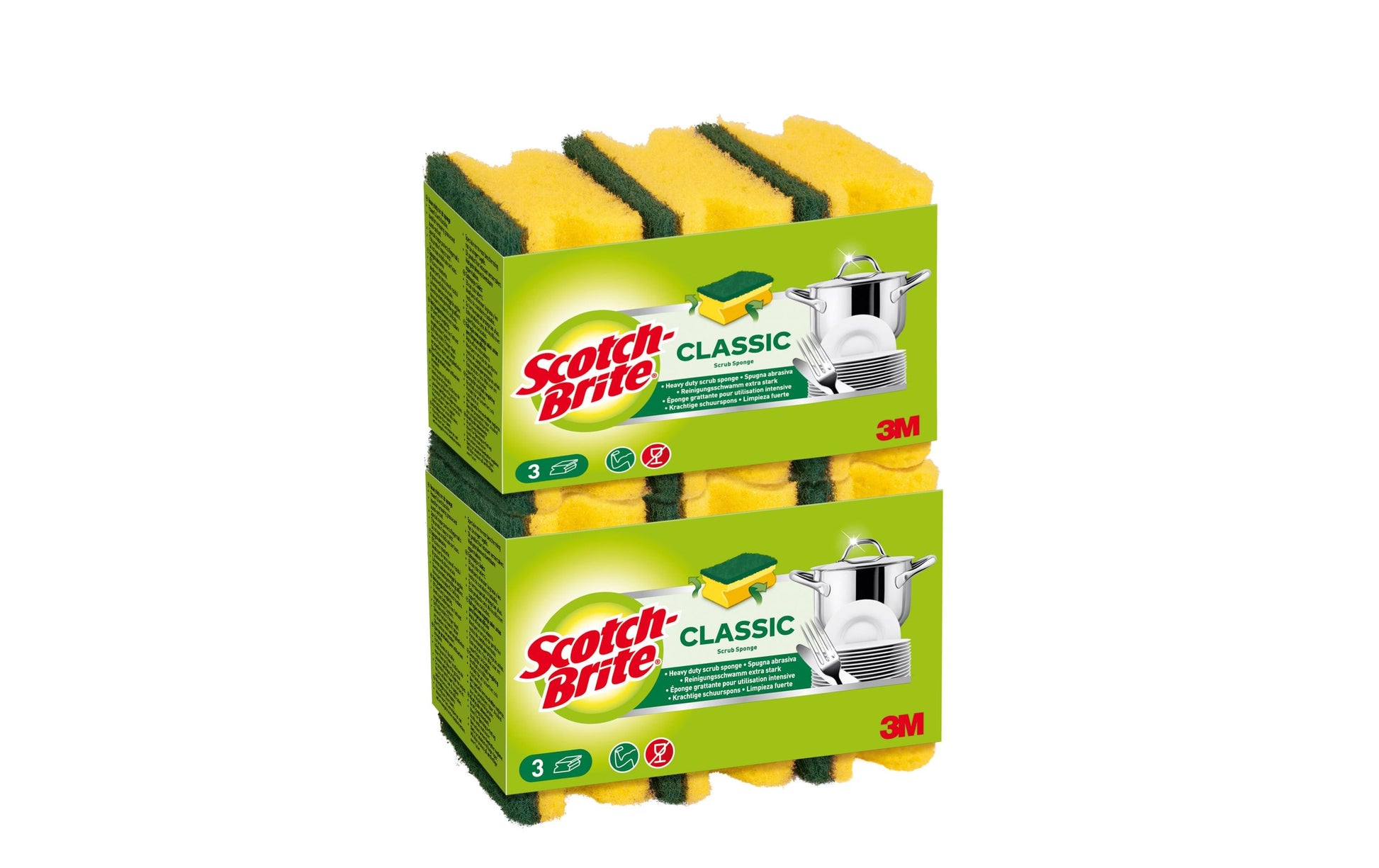 3M Schwamm Classic – Kunststoff, 9 × 4,5 × 7 cm, gelb, für Metallbehälter, Pfannen, Gartengeräte, 6 Stk.